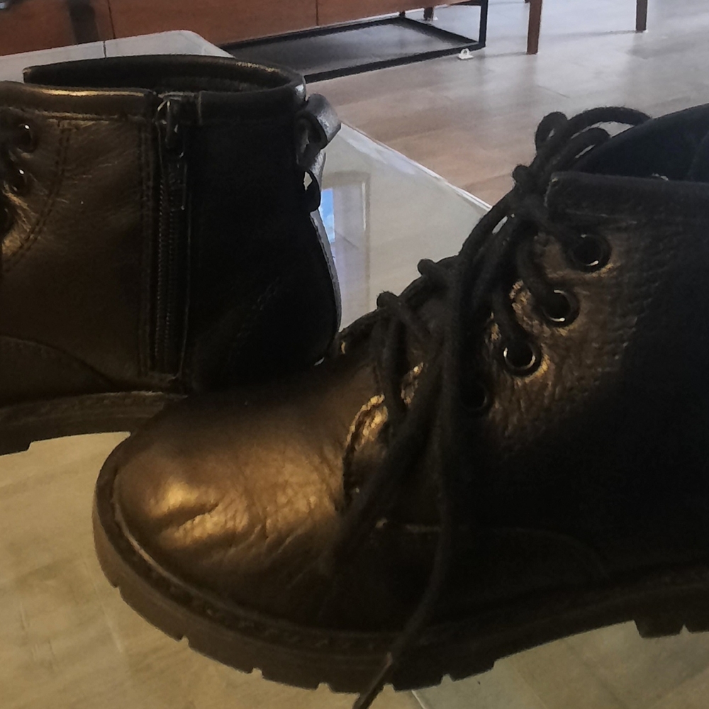 Zara Kids Black Leather Boots, Zipper On The Side